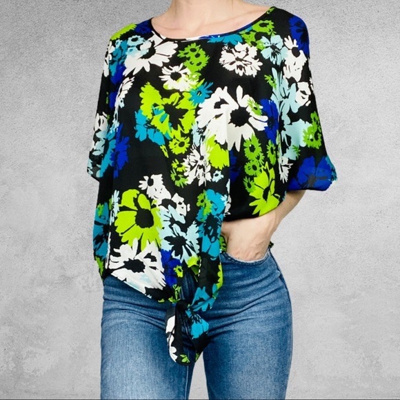 Cato Tops - Cato Tie-Front Multicolored Floral Blouse